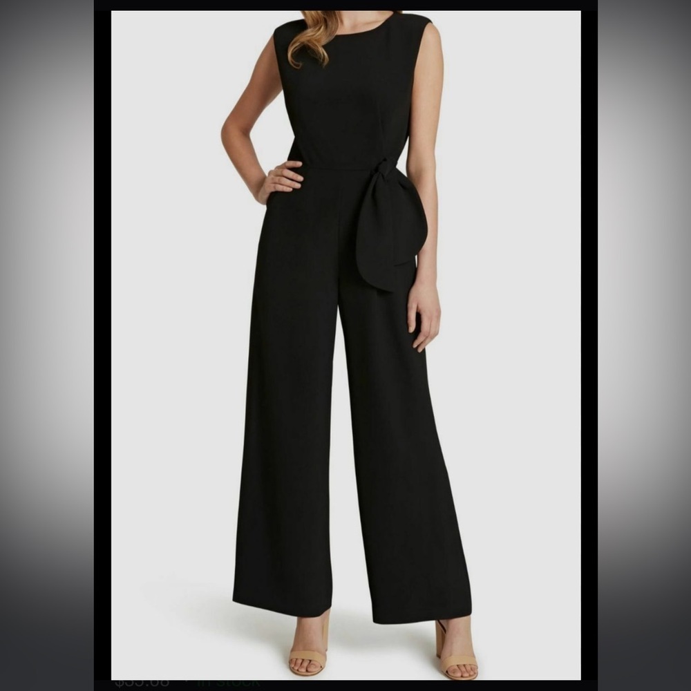 Tahari ASL Elegant Black Wide-Leg Jumpsuit with Side Tie